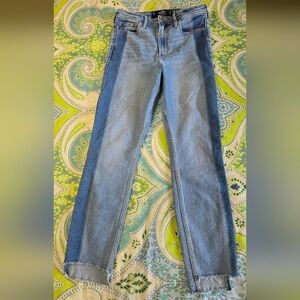 Hollister Two Tone Side Stripe High Rise Skinny Ankle Jeans Raw Hem 28